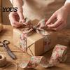 Snowman Pattern Fabric Ribbon 1 Roll Christmas Burlap Ribbon, Faux Linen Wired with Rustic Plaid Truck Floral Print, Gift Wrapping Craft