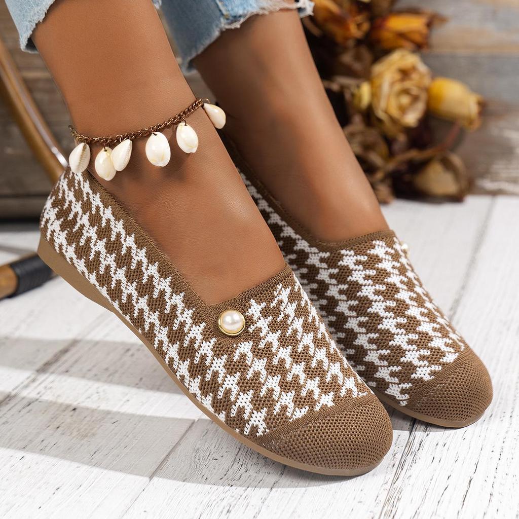 TEMU Style Loafers: Round Toe Flat Casual Shoes with Pearls, Comfortable & Breathable, Low-Cut Design with Christmas Elements