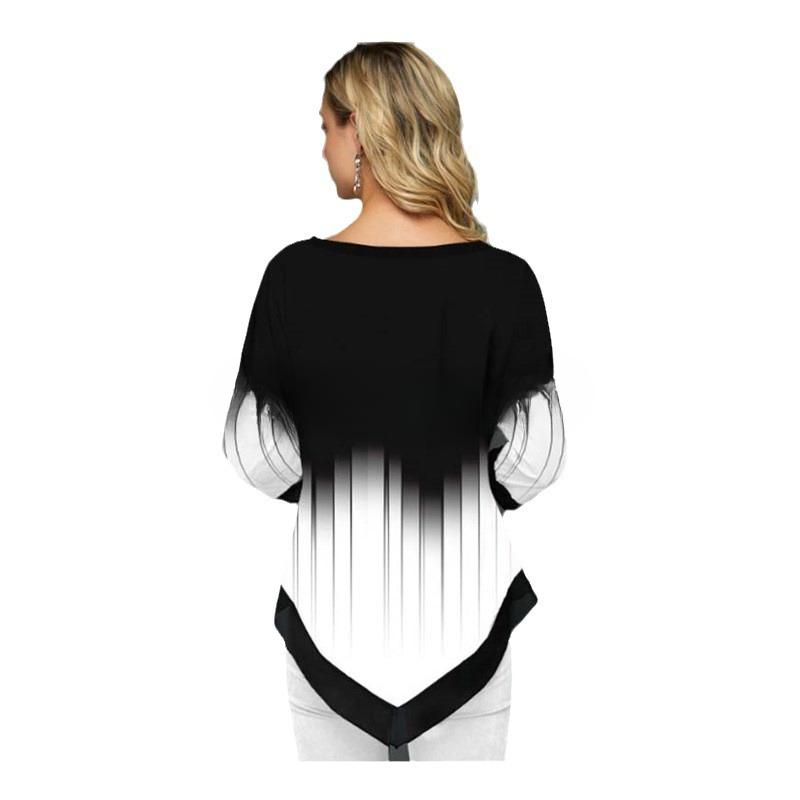 Top femei Vară Toamnă Imprimare digitală 3D Decolteu în V Tricouri largi neregulate și Topuri cu mânecă lungă