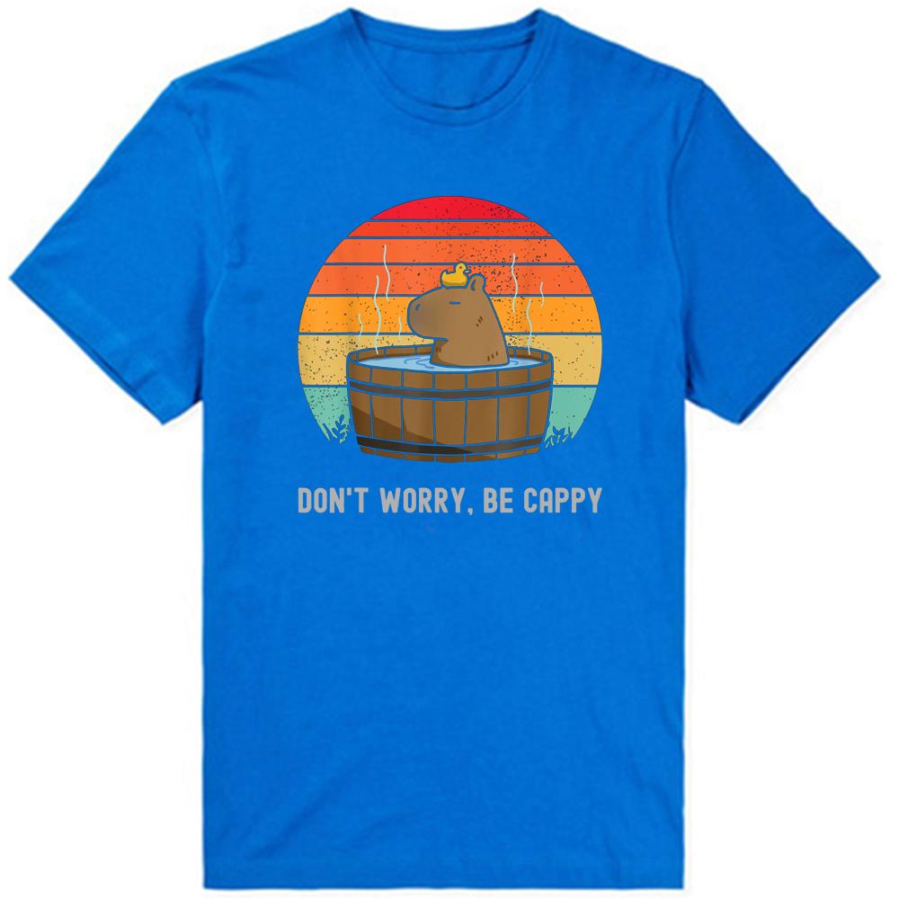 Retro Lustiges Capybara Don't Worry Be Capy T-Shirts Sommer Grafik Baumwolle Streetwear Kurzarm Geburtstagsgeschenke T-Shirt Männer