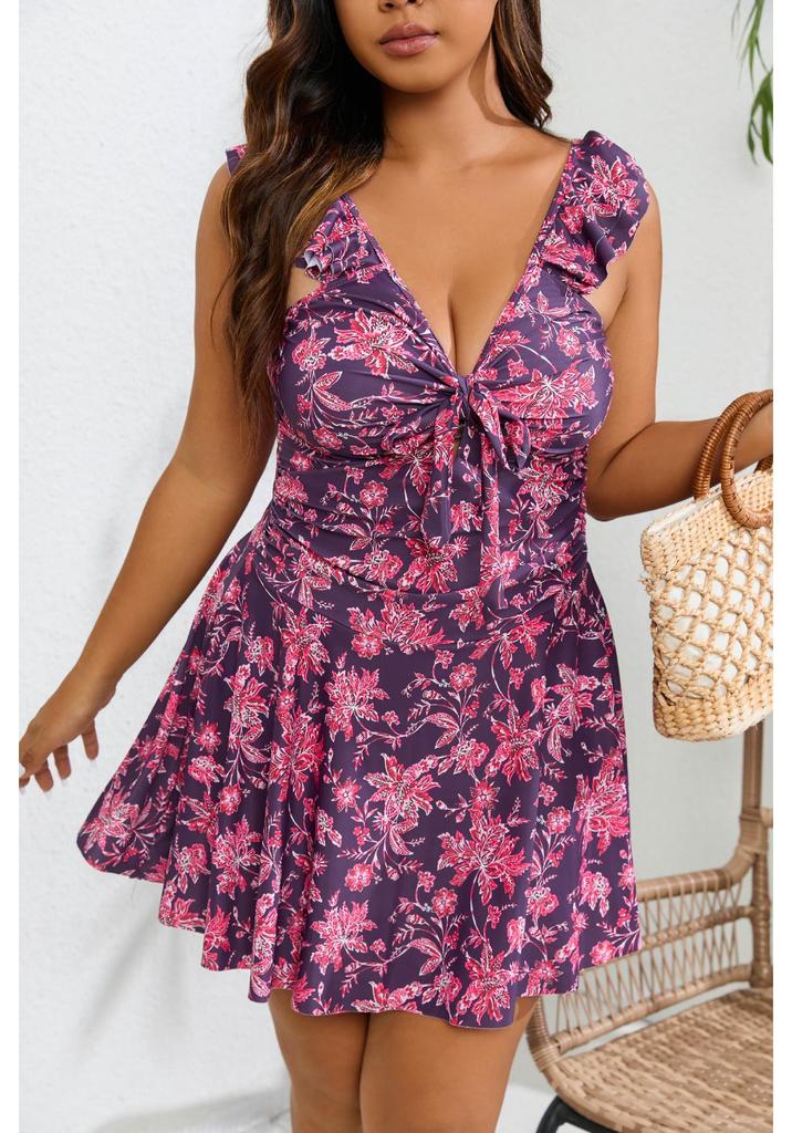 2024 Retro Plus Size Women's One-Piece High-Waist Swimsuit - European & American Style