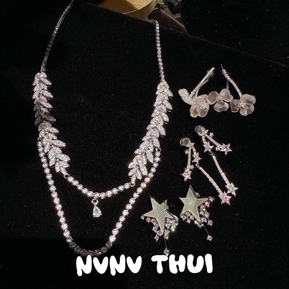 Mint Mambo Gypsy Star Wheat Ear Gem Water Drop Necklace Haute Couture Jewelry, Meteor Fritillary Flash Diamond Earrings Set