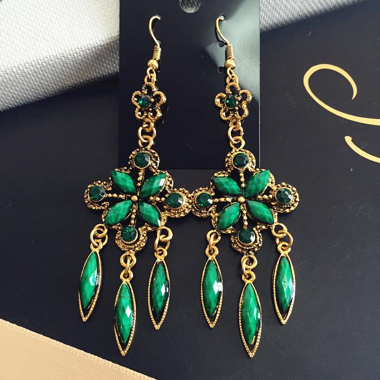 Vintage court gem set earrings long temperament bohemian earrings niche earrings women