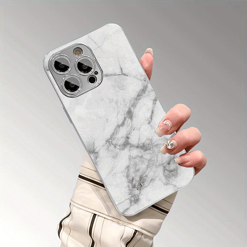 Gray white textured marble patterned glass phone case suitable for iPhone 17 16 15 14 13 12 11Pro/Max/Plus shockproof back cover