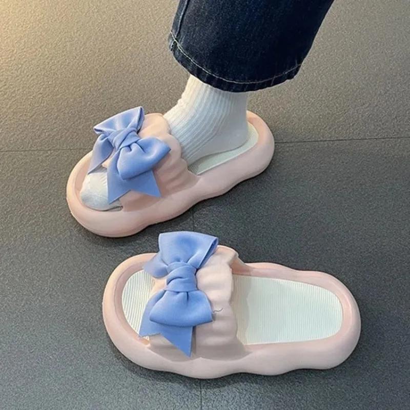 Mode Sommer Neue Schleifen-Slipper für Damen Trendige Indoor Niedliche und Vielseitige Dicke Sohle Slipper Ein-Linien-Slipper Outdoor Damenschuhe