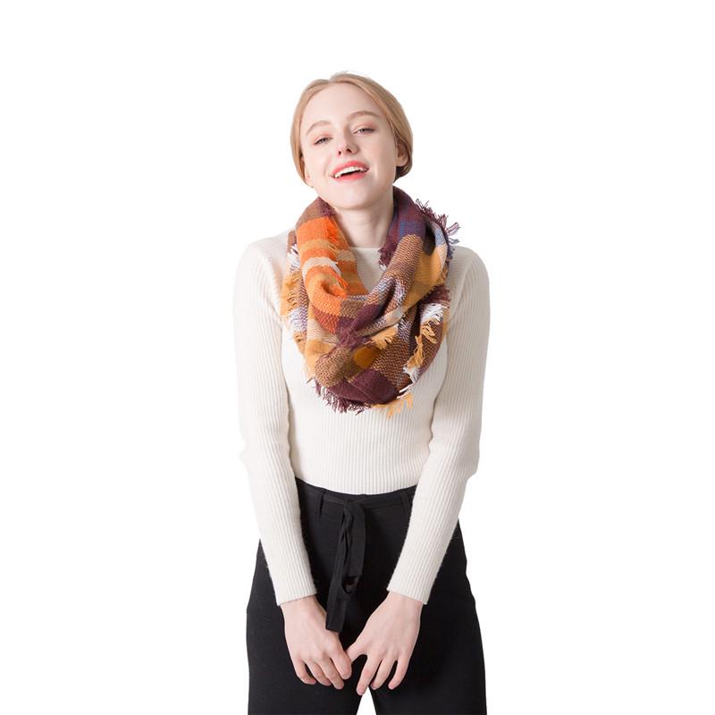 Wind autumn and winter women's warm colorful grid imitation cashmere double-sided fringed grid scarf