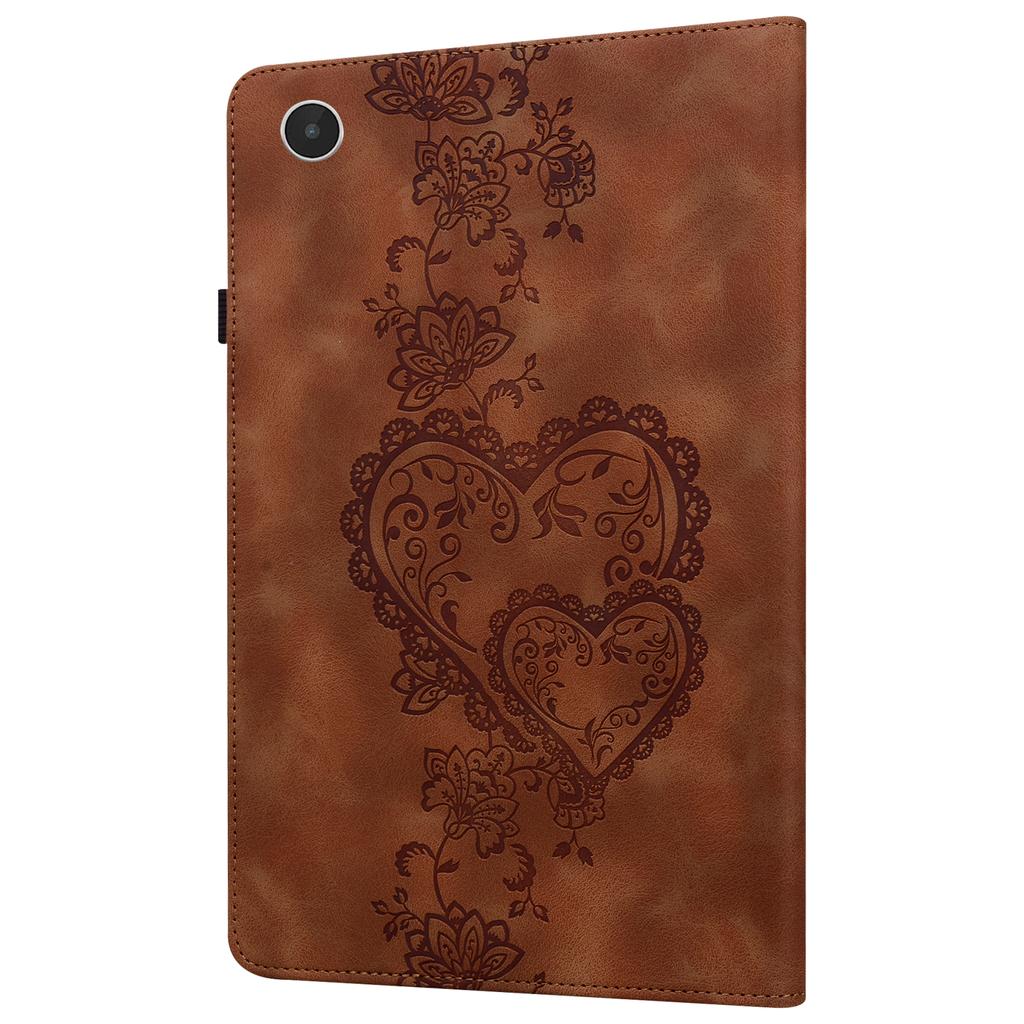 For Lenovo Tab Plus Leather Case Heart Imprint Foldable Stand Card Slot Stylus Holder Tablet Cover