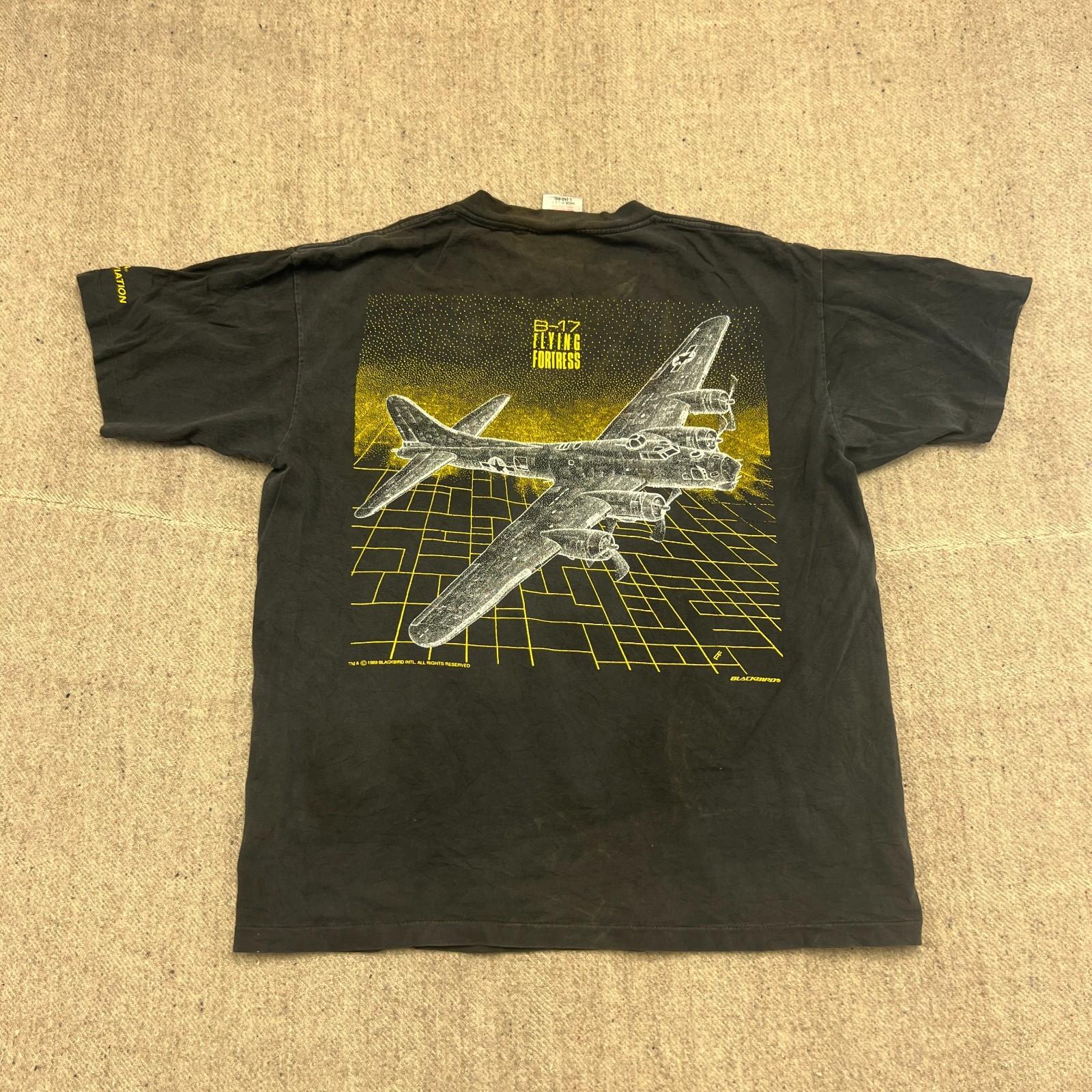 Vintage B-17 Flying Fortress Shirt Mens Large Black 1990s Unisex T-Shirt S