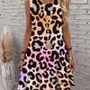 Women's leopard print A-line dress with sleeveless design, perfect for casual