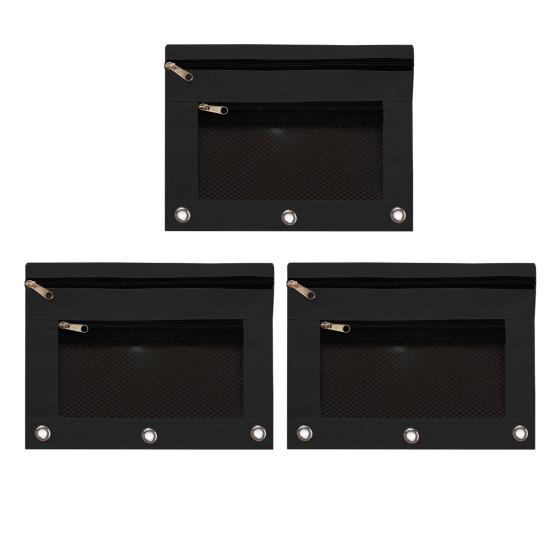 3ks Pouzdro na tužky 3 kroužkový pořadač Velkokapacitní Pouzdro na tužky Průhledné okénko