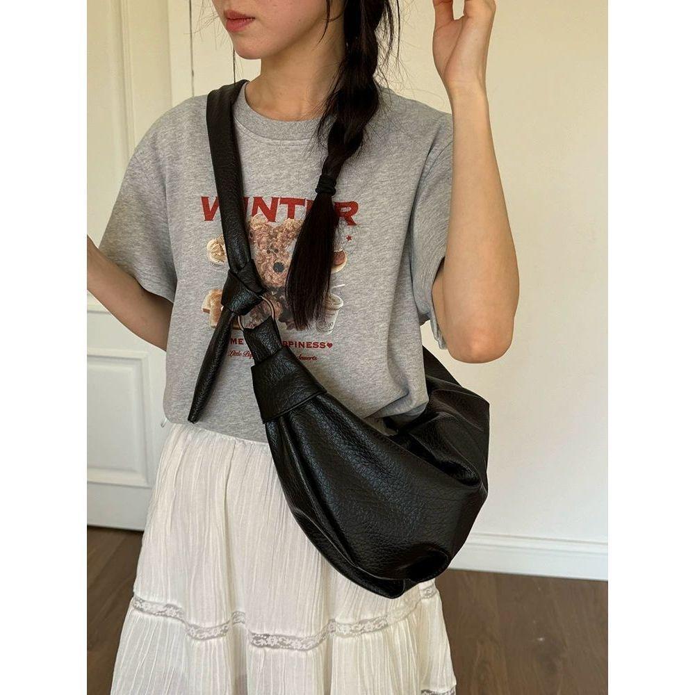 

Сумка-пельмень из мягкой кожи в стиле ретро, универсальная сумка через плечо, сумка-круассан в ленивом стиле, модная женская сумка чёрный