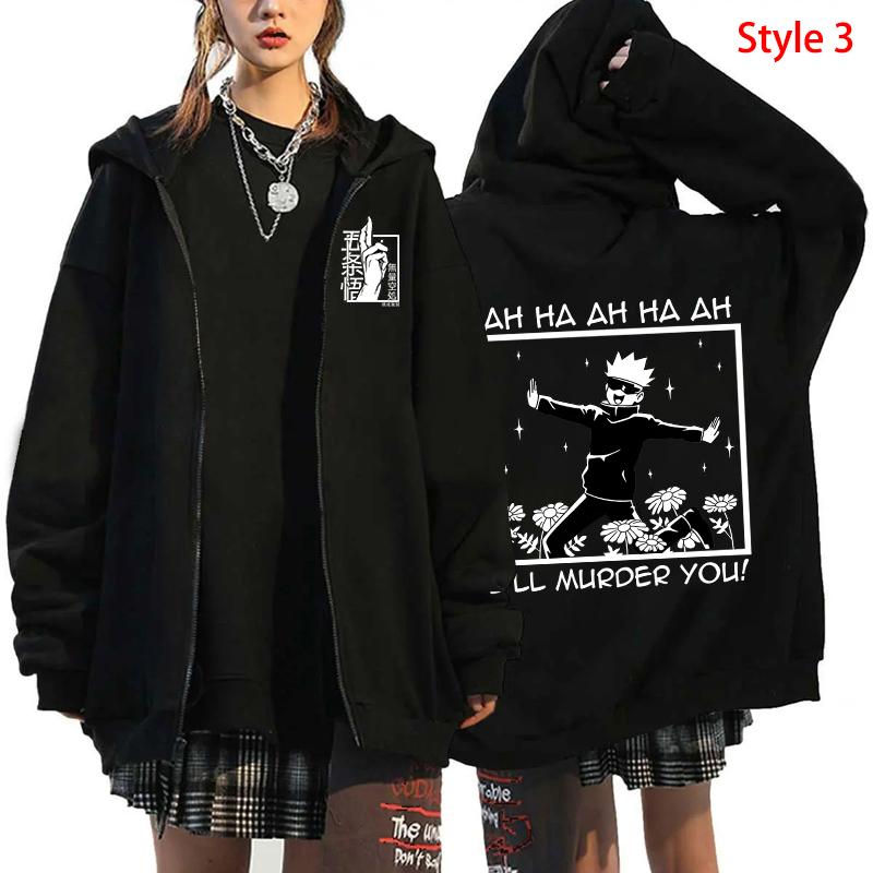 Podzimní bunda na zip Anime Satoru Gojo Potisk Mikina s kapucí na zip Streetwear Pánské Dámské Mikiny Harajuku Unisex Ležérní oblečení