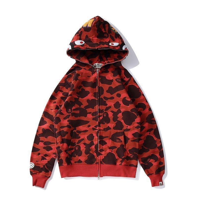 Mens Oversized Hooded Sweatshirt With Shark Embroidery Camo Print Casual Long Sleeve Pullover