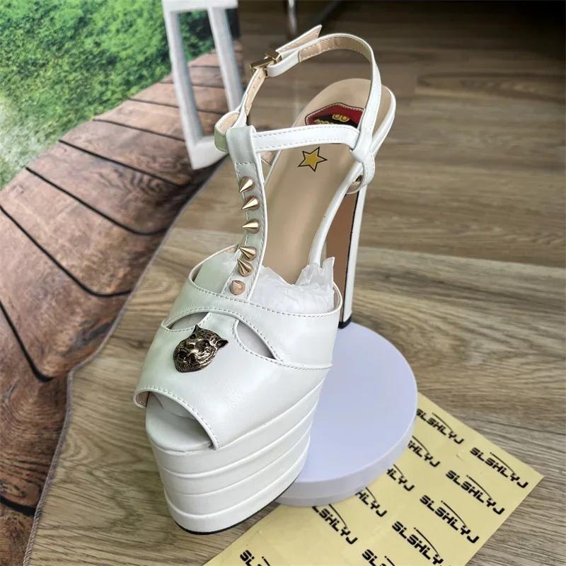 Fashion Brand Sexy Rivet 16cm High Heel Sandals Platform Party Wedding Ball T-stage Women Shoes High Quality Large 43summer Female Shoes