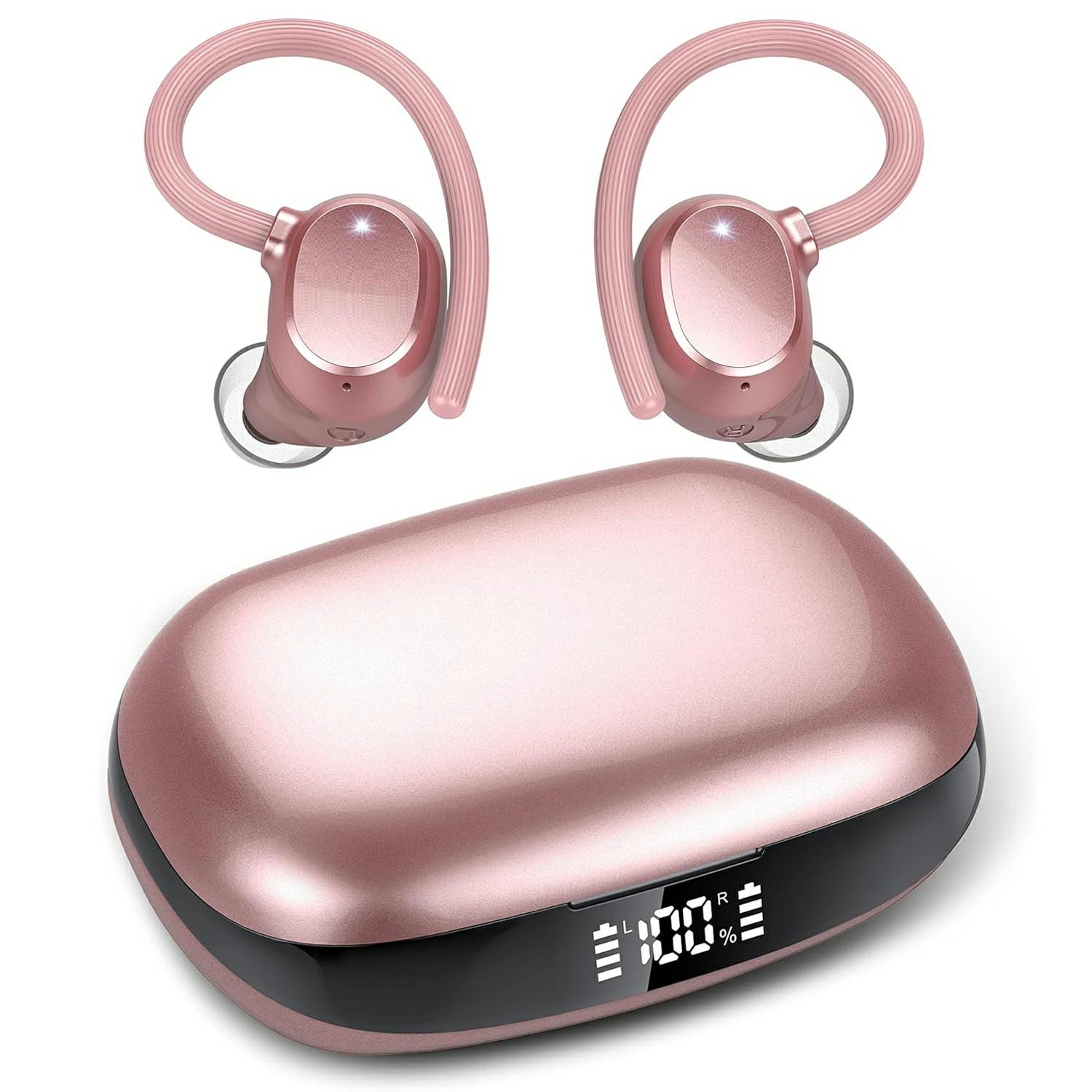 

Q61 1 Pair In-Ear Sports Earbuds Digital Display Bluetooth-Compatible Headphones HIFI Sound Earphones Pink