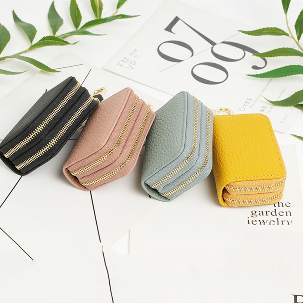 

Double Zipper Split Car Key Wallet Solid Color Key Holder Organizer Pouch Unisex темно-зеленого