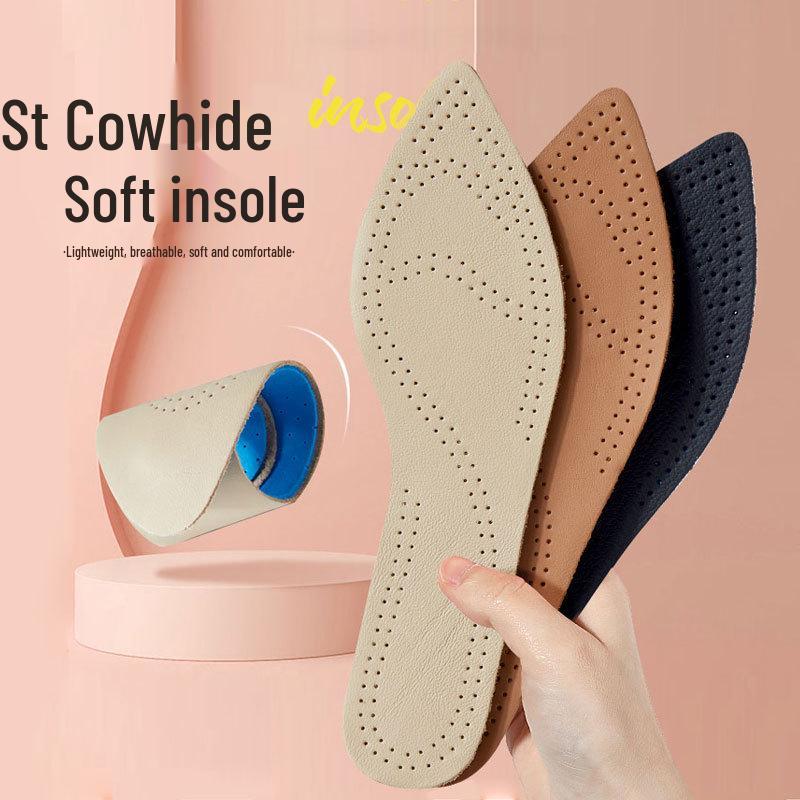 Cowhide Latex High Heel Insole Women's Leather Breathable Shock-Absorbing Loafers