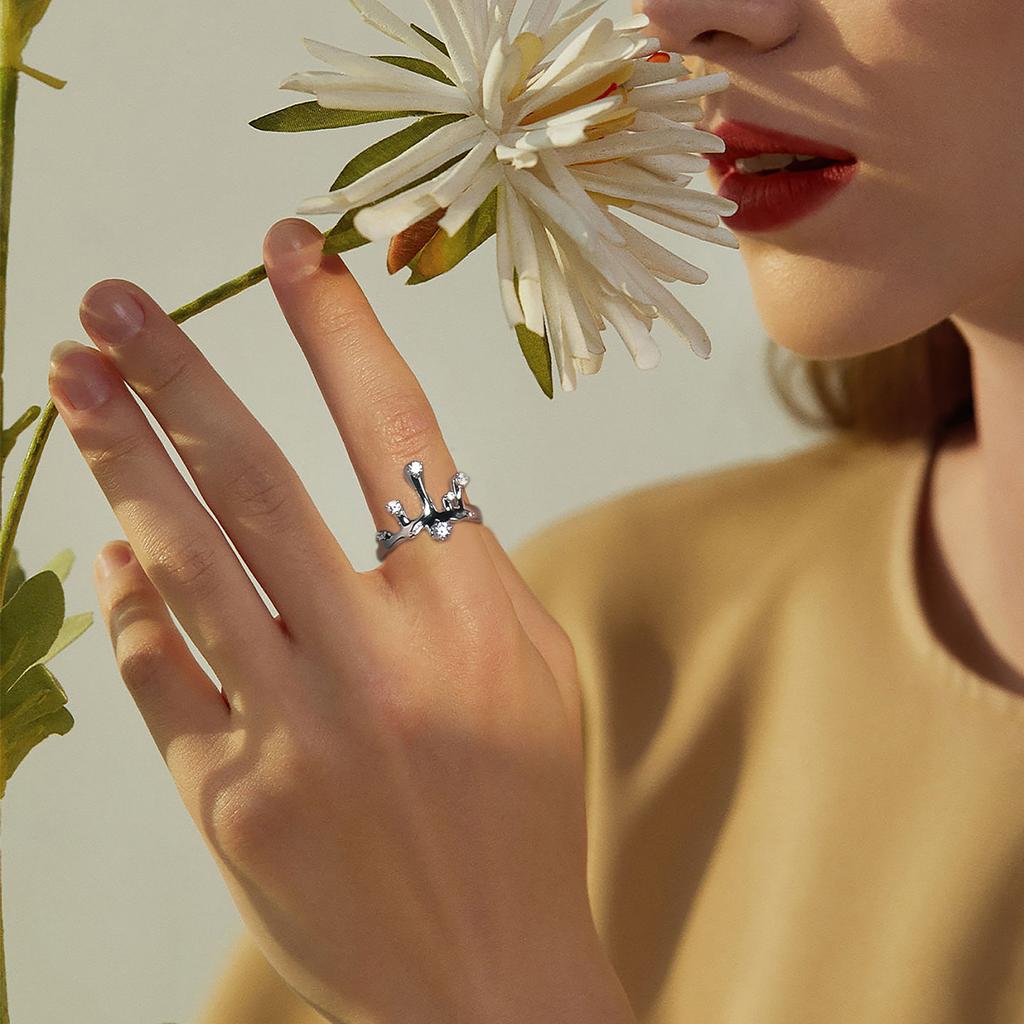 925 Sterling Modern Silver Adjustable Ring For Women With Trendy Design Geometric