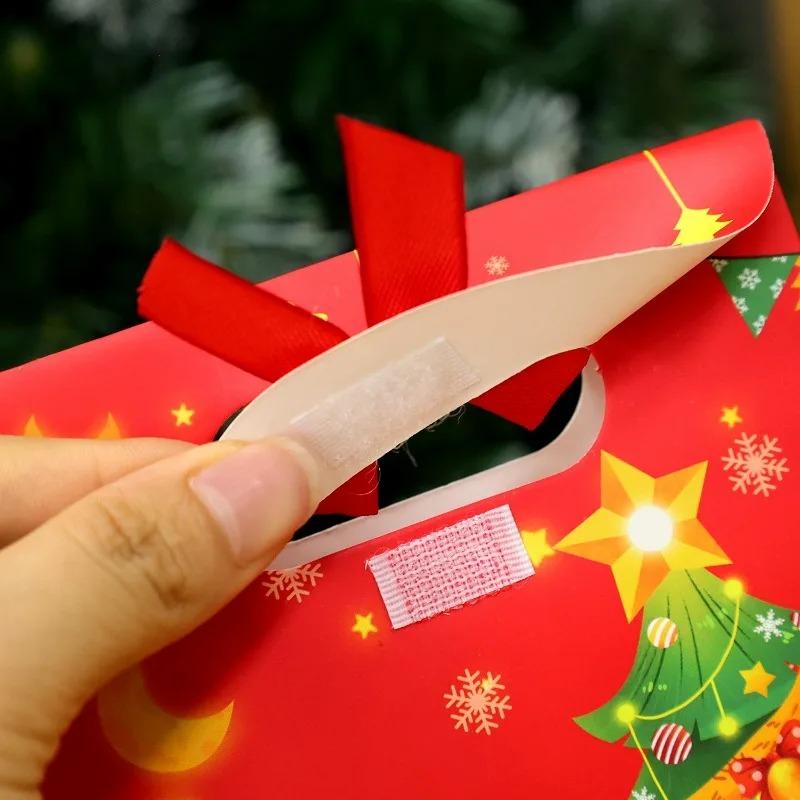 Christmas Paper Bags with Handles Holiday Kraft Gift Tote Bags Assorted Santa Claus Designs for Kids Xmas Candy Goodie Bags Wrap