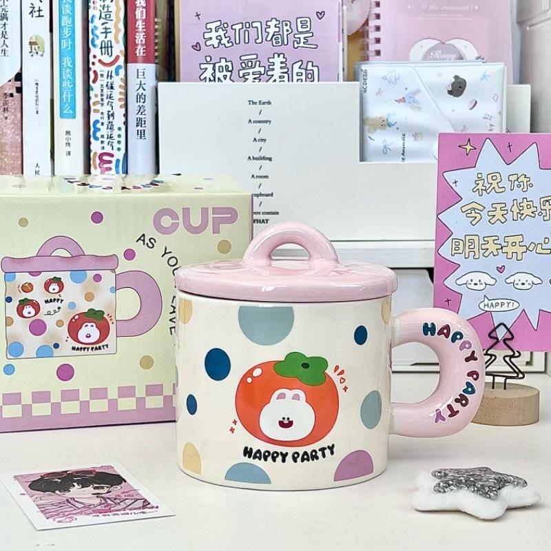 Cute cute pet cat mug girls high-value ceramic cup with lid girls girlfriends practical birthday gift