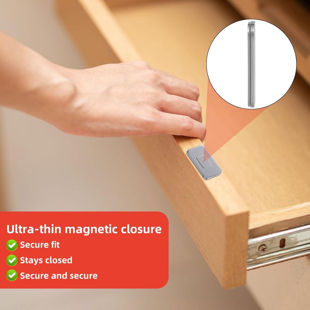 6PCS Punch-free Ultra-thin Invisible Magnetic Cabinet Door Suction Silent Stainless Steel Viscose Cabinet Wardrobe Drawer Magnetic Buckle Silver