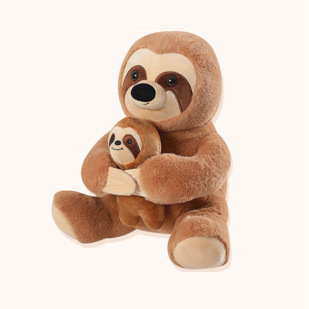 Simulation Mother and Child Sloth Doll Plush Toy Zoo Sloth Doll Child Companionship Soothing Rag Doll
