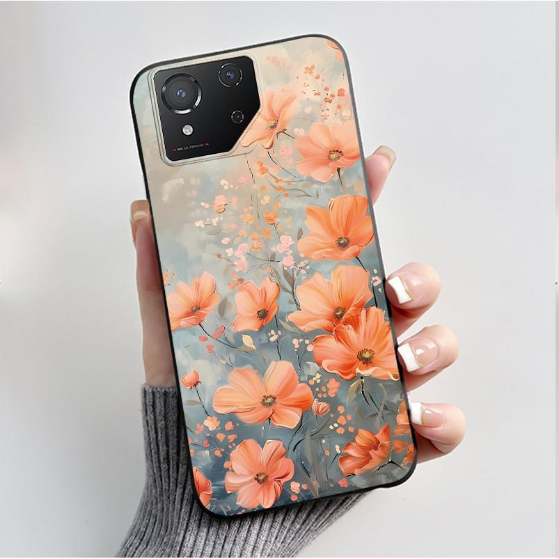 For ASUS ROG Phone 8 Case For ROG Phone 8 Pro Case Capa Soft Silicone Black Shell Cover Cute Flower Cartoon Printing Phone Cases