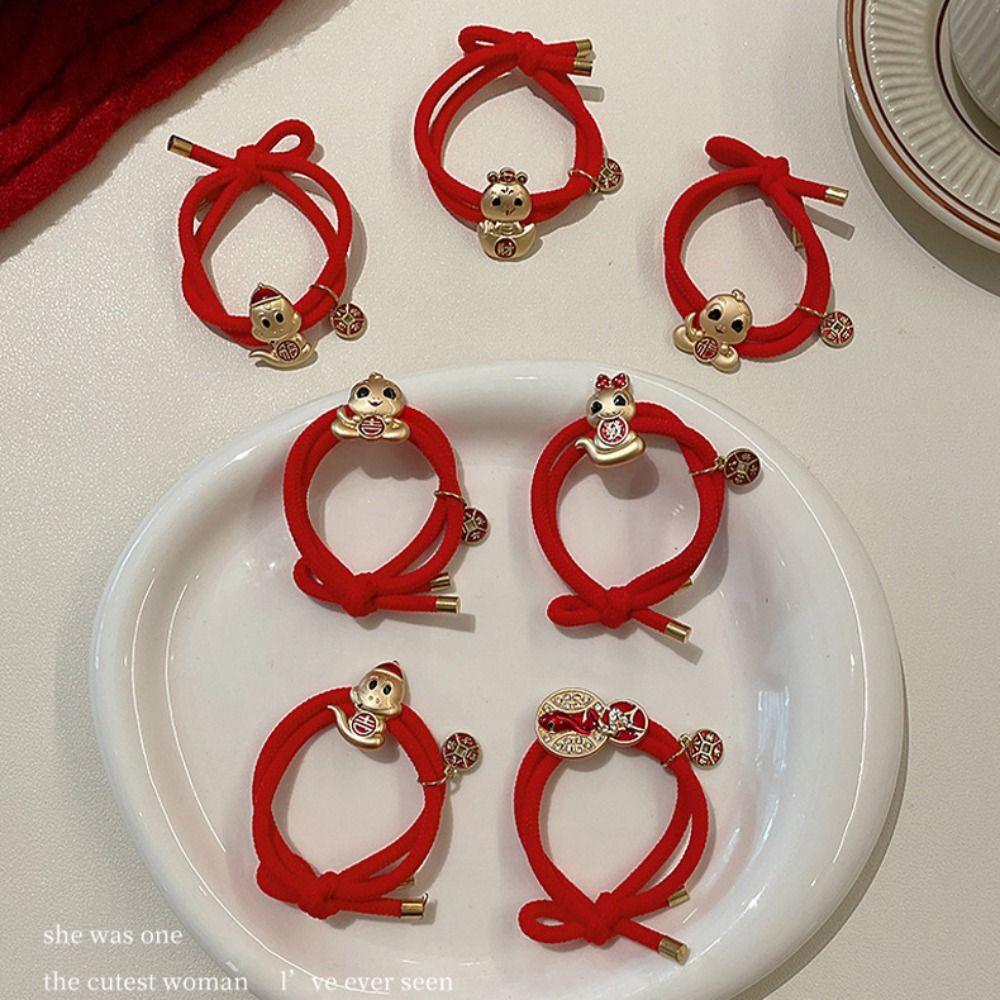 Rhinestone Snake Year Hair Ring Red Chinese Style Bracelet Fashion New Year Hair Rope Festival