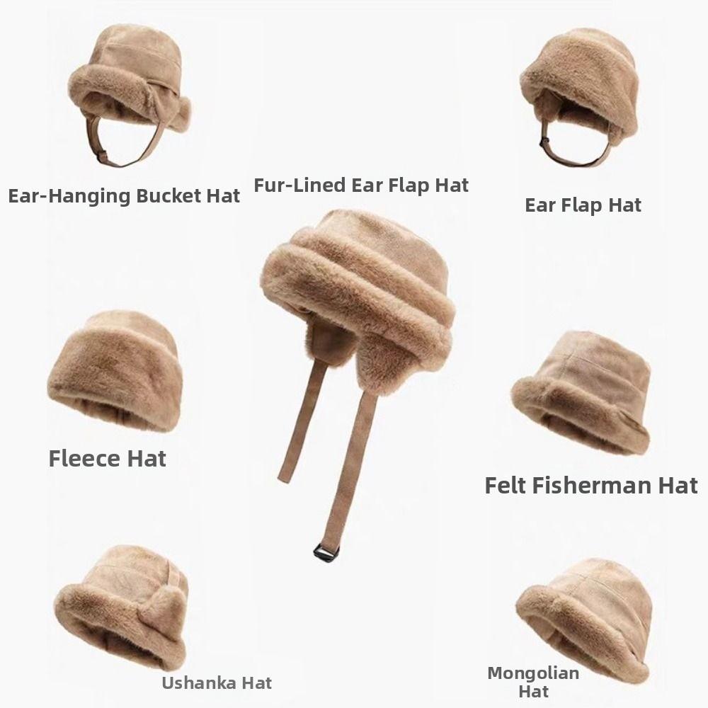 Fluffy Womens Bucket Hat Solid Color Ear Protection Caps Fashion Faux Mink Plush Hats  Winter