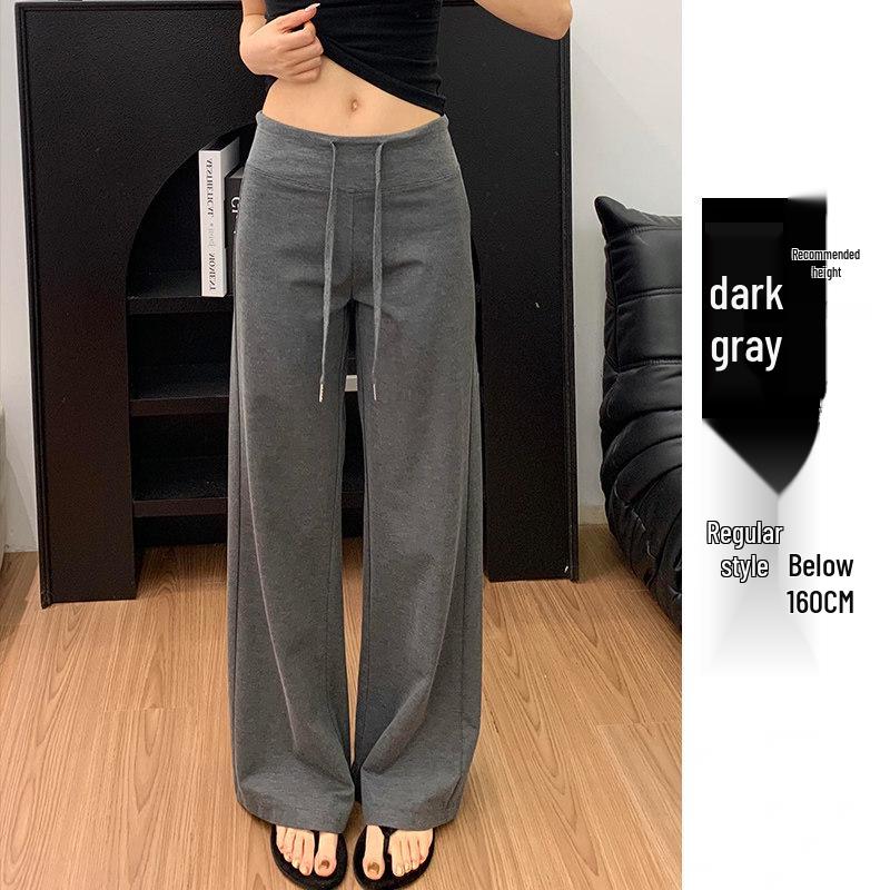 Women's Dark Blue High Waist Wide Leg Sweatpants - Summer 2025 Collection: Slimming, Petite, Straight Leg, Spring/Autumn.