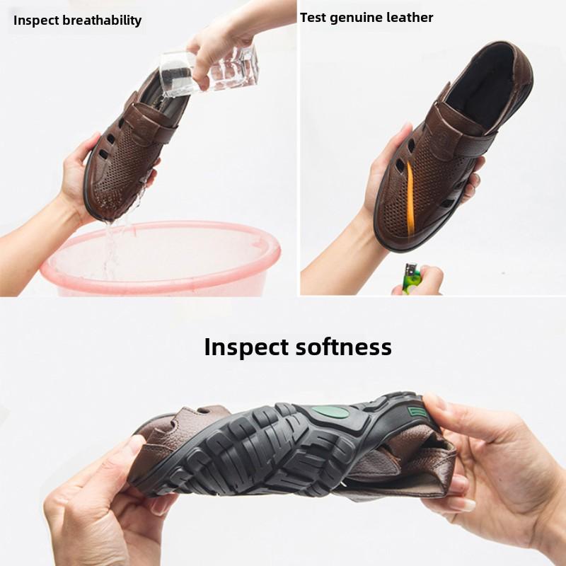 High Quality Men's Sandals Genuine Leather Dad Shoes Thick Bottom Non-slip Casual Sandals Outdoor Men Beach Shoes Large Size 47