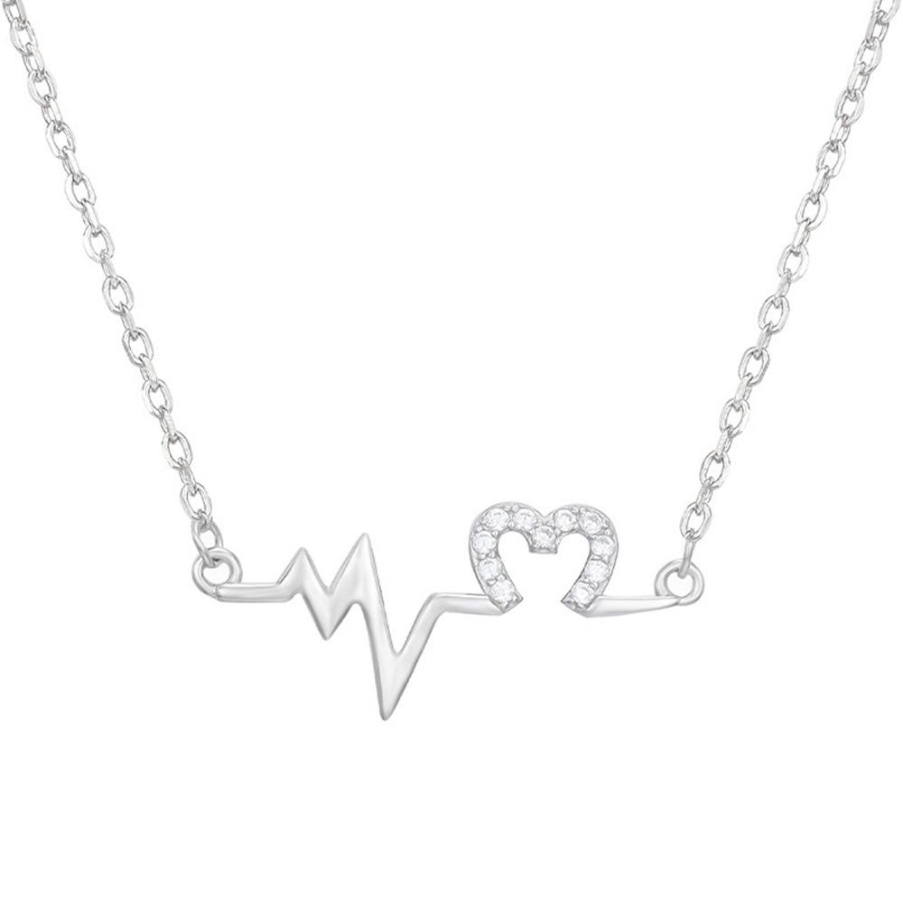 Heartbeat Hollow Heart Full Paved Cubic Zirconia Pendant Ins Trendy Women Clavicle Necklace