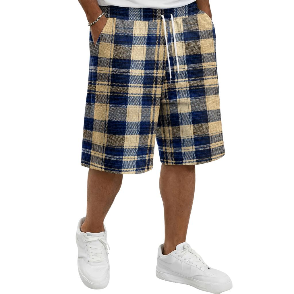 Men's Casual Plaid Drawstring Shorts Comfortable Fit Lightweight Breathable Fabric Relaxed Style Suitable for Everyday Wear