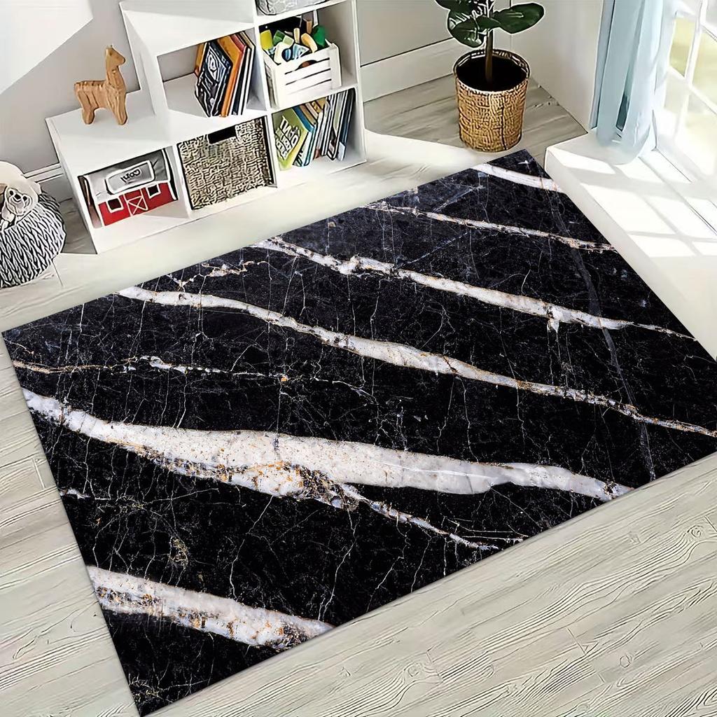2026 Luxurious Marble Black Green Gold Colorful Stone Texture Rug for Bedroom Living Room Sofa Home Doormat Decor,Non-slip Mat