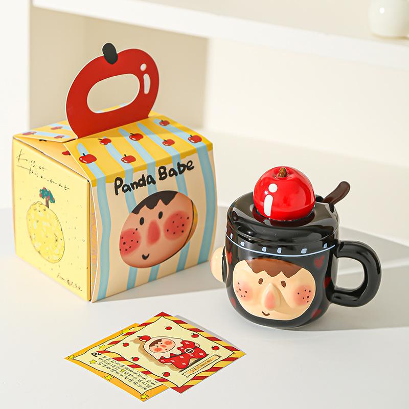 Creative Funny Ceramic Cup Mug with Lid Spoon for Home Use Strange Water Cup for Girls Office Breakfast Cup