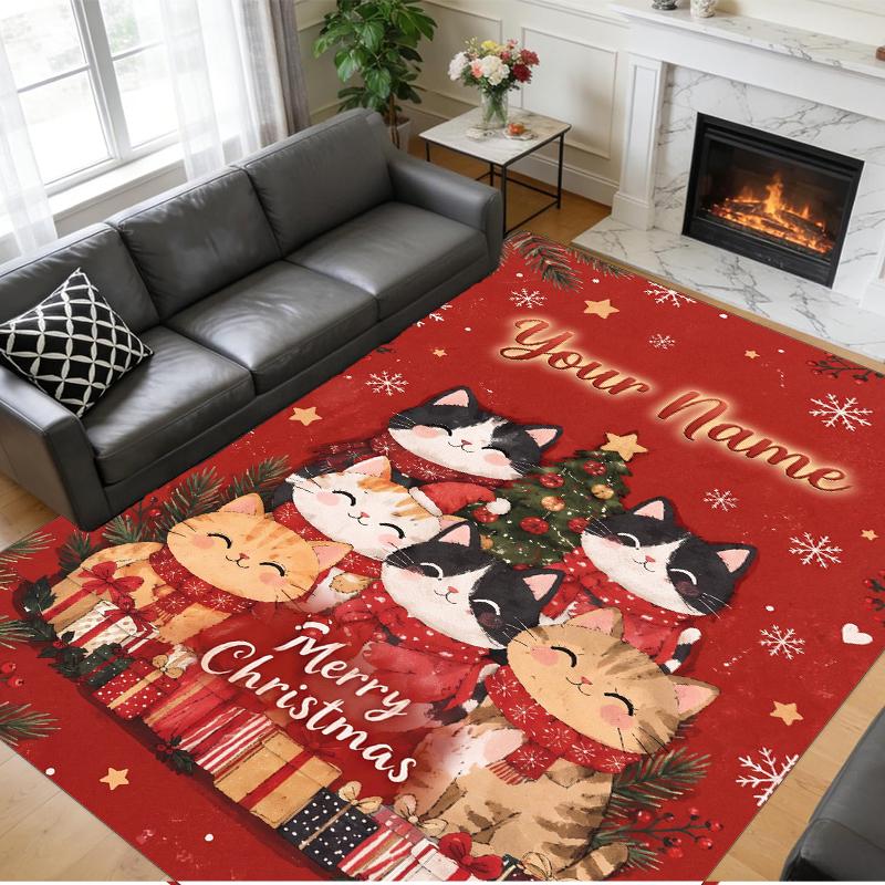 Weihnachts-Benutzerdefinierter Name Gedruckter Quadratischer Teppich Weicher Rutschfester Boden Teppich Für Schlafzimmer Feiertagsgeschenk