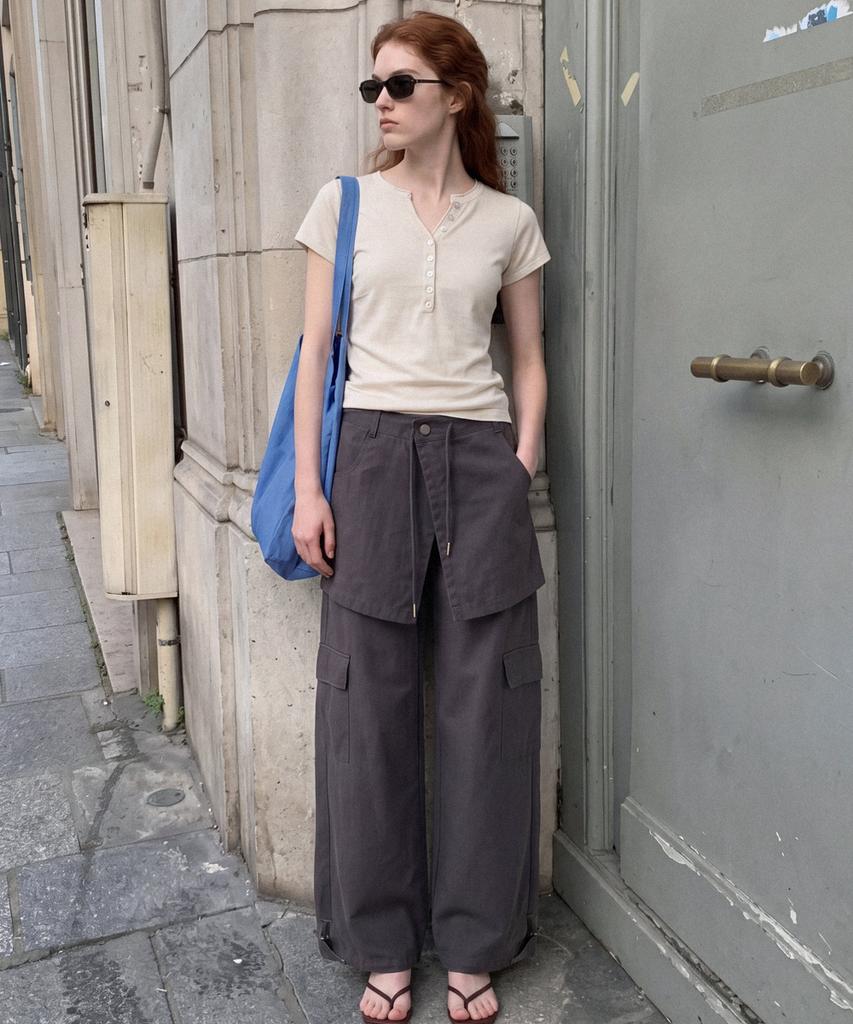Seutaetigbeullum 2Way Layered Wrap Cargo Wide Pants (Dark Gray)