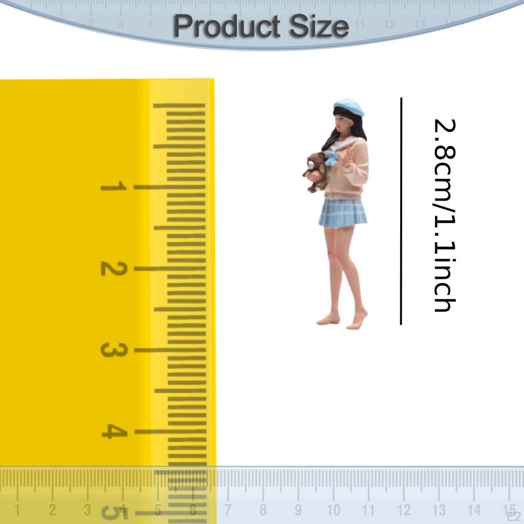 1:64 Long Hair Girl 3D Character Model Photo Prop Dioramas Hugging Bear Tiny People for Micro