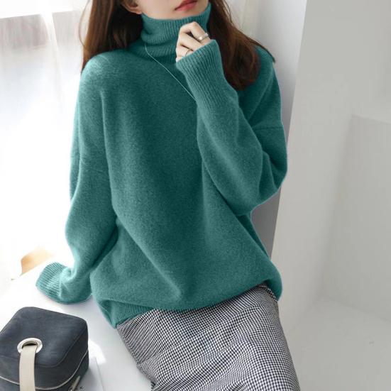 Women Sweater High Collar Long Sleeve Solid Color Knitting Tops Loose Fit Thickened Pullover Sweater Knitwear