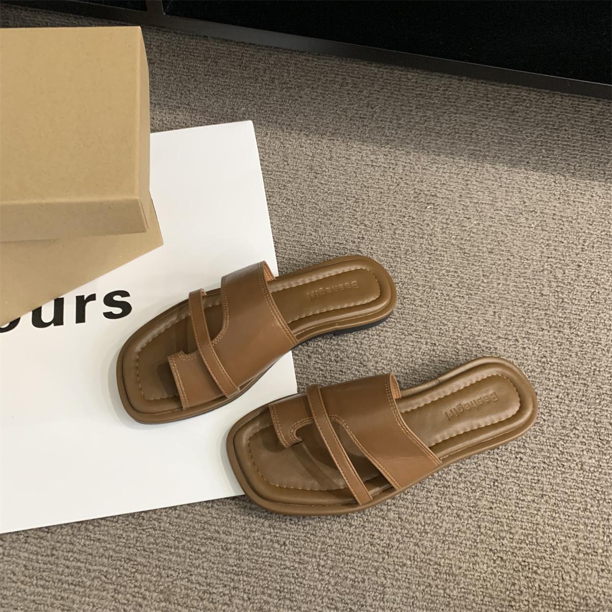 

Французские вечерние тапочки женская летняя одежда 2024 года новые сказочные ретро повседневные плоские пляжные сандалии для отдыха на море 42 коричневый