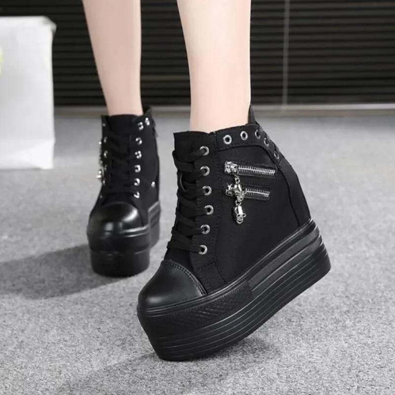 Fashion Women Shoes Fashion Heel Platform Sneakers New Breathable Wedge Canvas Shoes for Woman Casual High Heels Autumn Vulcanized Shoes