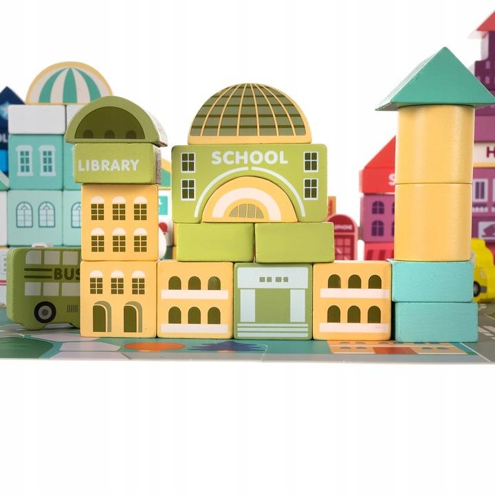 Drewniane Klocki Miasto Auta 100 Klocków + Puzzle