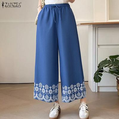 Women Casual Elastic Waist Loose Print Pants