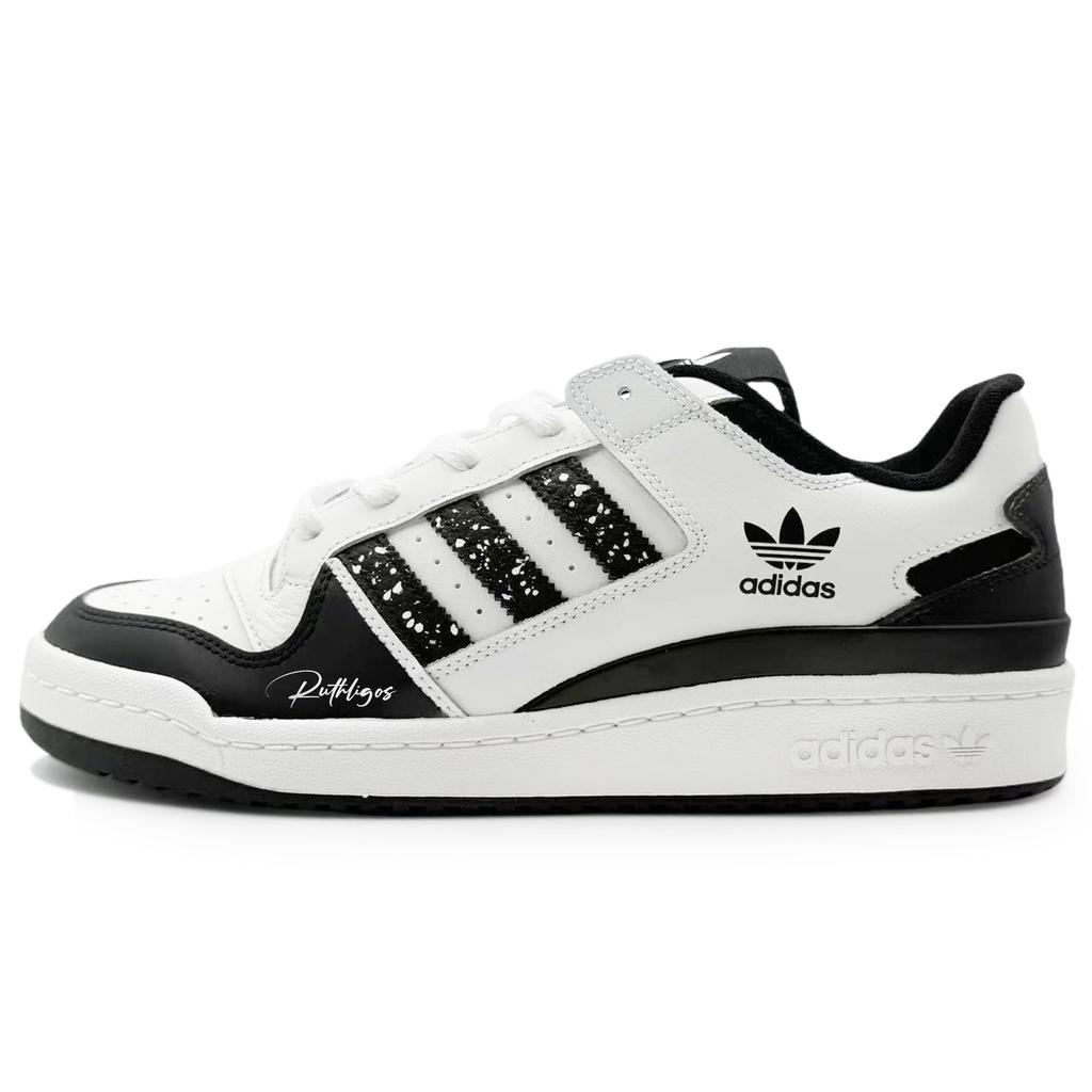 Adidas Originals FORUM Leather Abrasion Resistant Low top Skateboard Shoes Unisex Black White IH7830(Team1181-S2)