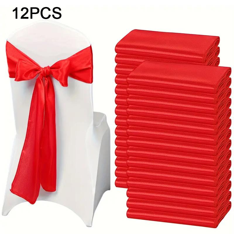 

12 шт. пояса для стульев свадебный атласный рождественский однотонный чехол для стула с декоративным бантом на день благодарения вечеринка банкет несколько цветов 12pcs красный