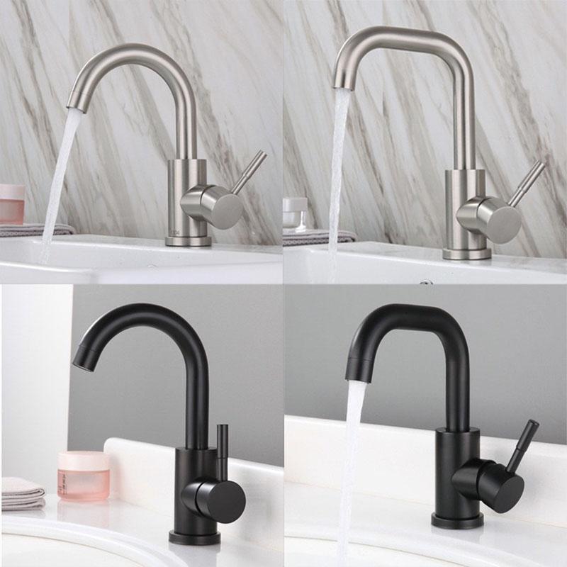

Stainless Steel Bathroom Basin Faucet Brushed/Black Kitchen Wash Basin Hot and Cold Dual Control Faucet