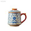 430ml Blue and White Ge Kiln Entwined Lotus Office Cup Ceramic with Lid Tea Water Separation Cup Household Chinese Tea Cup