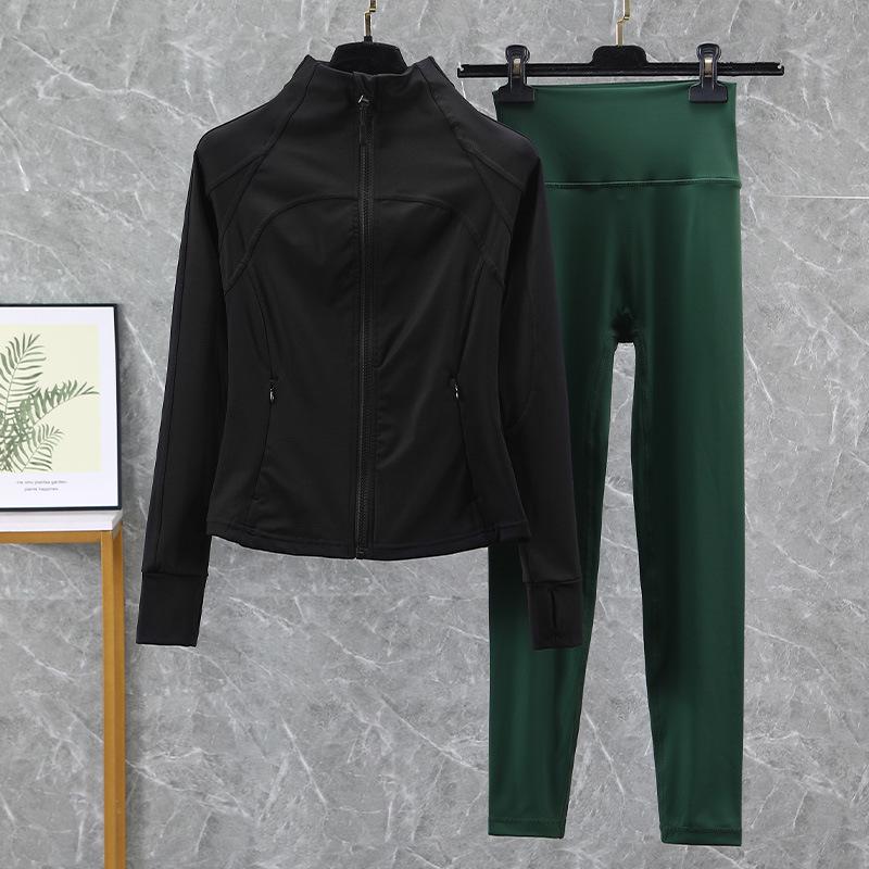 Damski strój do jogi i biegania z wysokim stanem, szybkoschnący - Podnoszący biodra, zestaw fitness na wiosnę/jesień