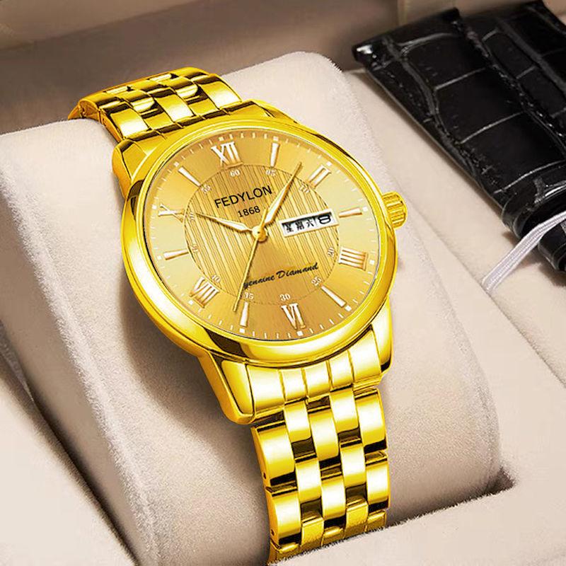 Men's Watch Waterproof and Fashionable Luminous Fully Automatic Movement Double Calendar Korean Version Casual Business Quartz Watch