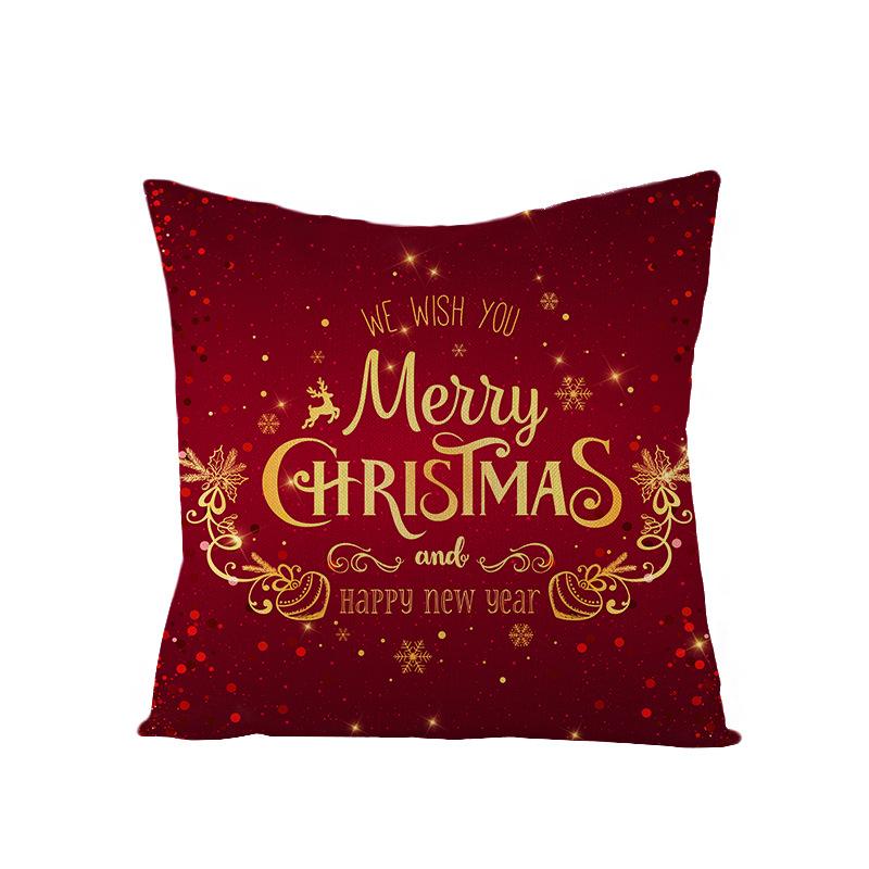 Cartoon Printed Polyester Pillow Cover Christmas Cushion Cushion Cover Red Christmas Home Decoration
